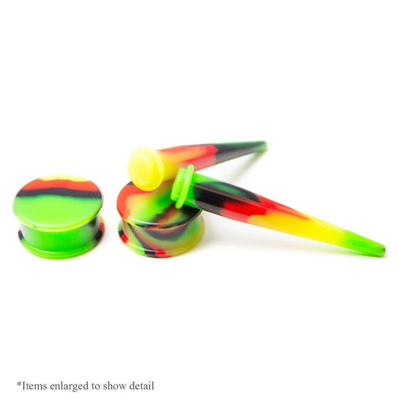 4-Piece Solid Silicone Rasta Ear Plug and Taper Kit - 12 Sizes Available