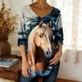 thumbnail image 2 of Women's Tops, Tees & Blouses 3/4 Sleeve,Womens Tops Horse Printed 3/4 Sleeve Western Vintage 3D Graphic T Shirts Vneck Funny Gift Shirts Equestrian Cowgirl Blouse, 2 of 5