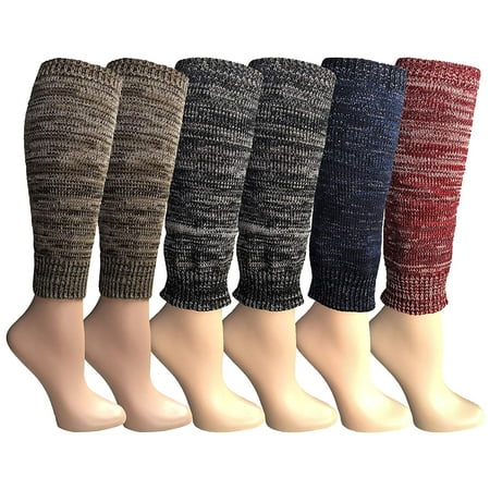 6 Pairs of Womens Leg Warmers, Warm Winter Soft Acrylic Assorted Colors by WSD (2Tone Glitter) (One Size)