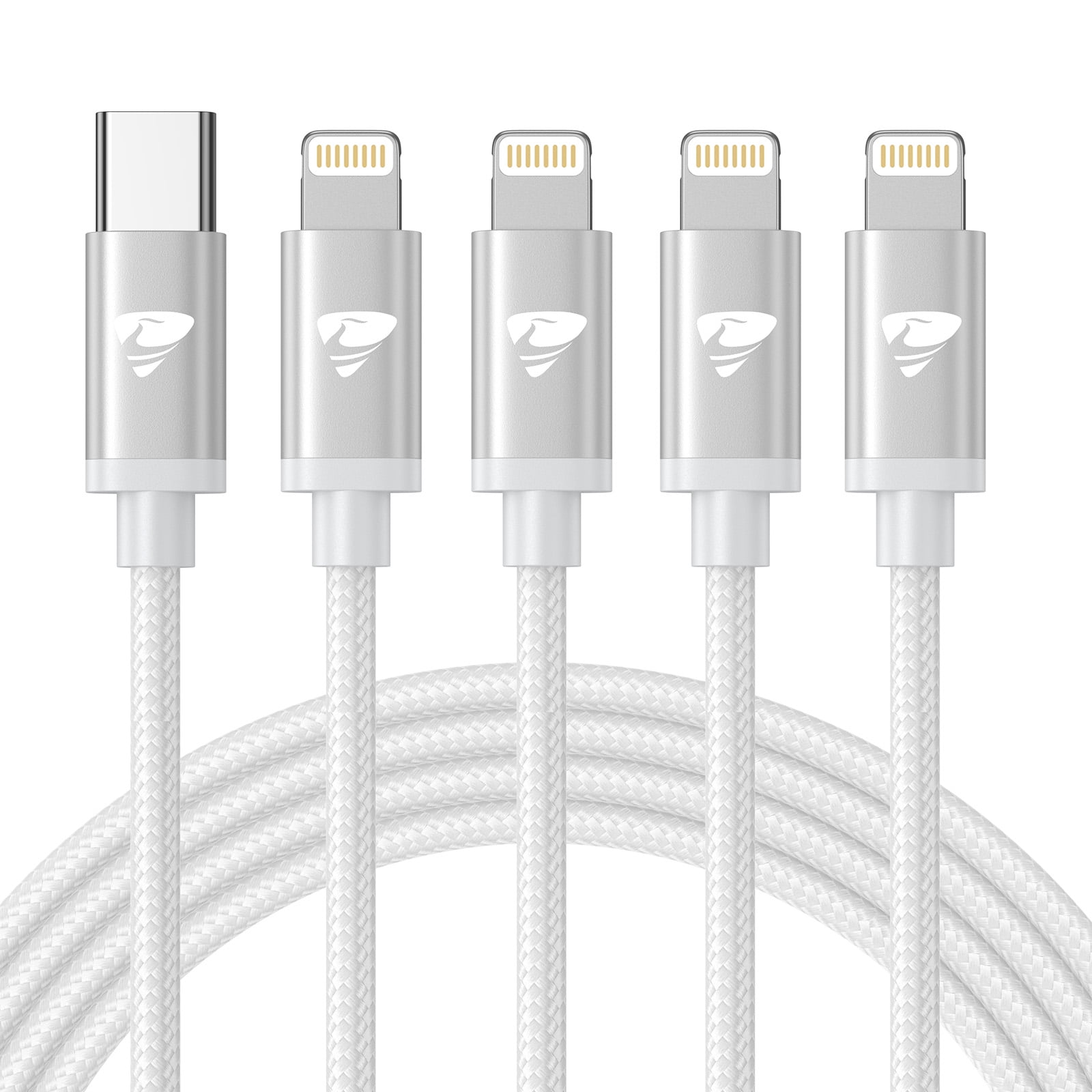 Aioneus USB C To Light-ning Charging Cable Compatible with iPhone 14 13 12 11, 4Pack 3/3/6/10FT Braided iPhone Fast Charger Cord, White