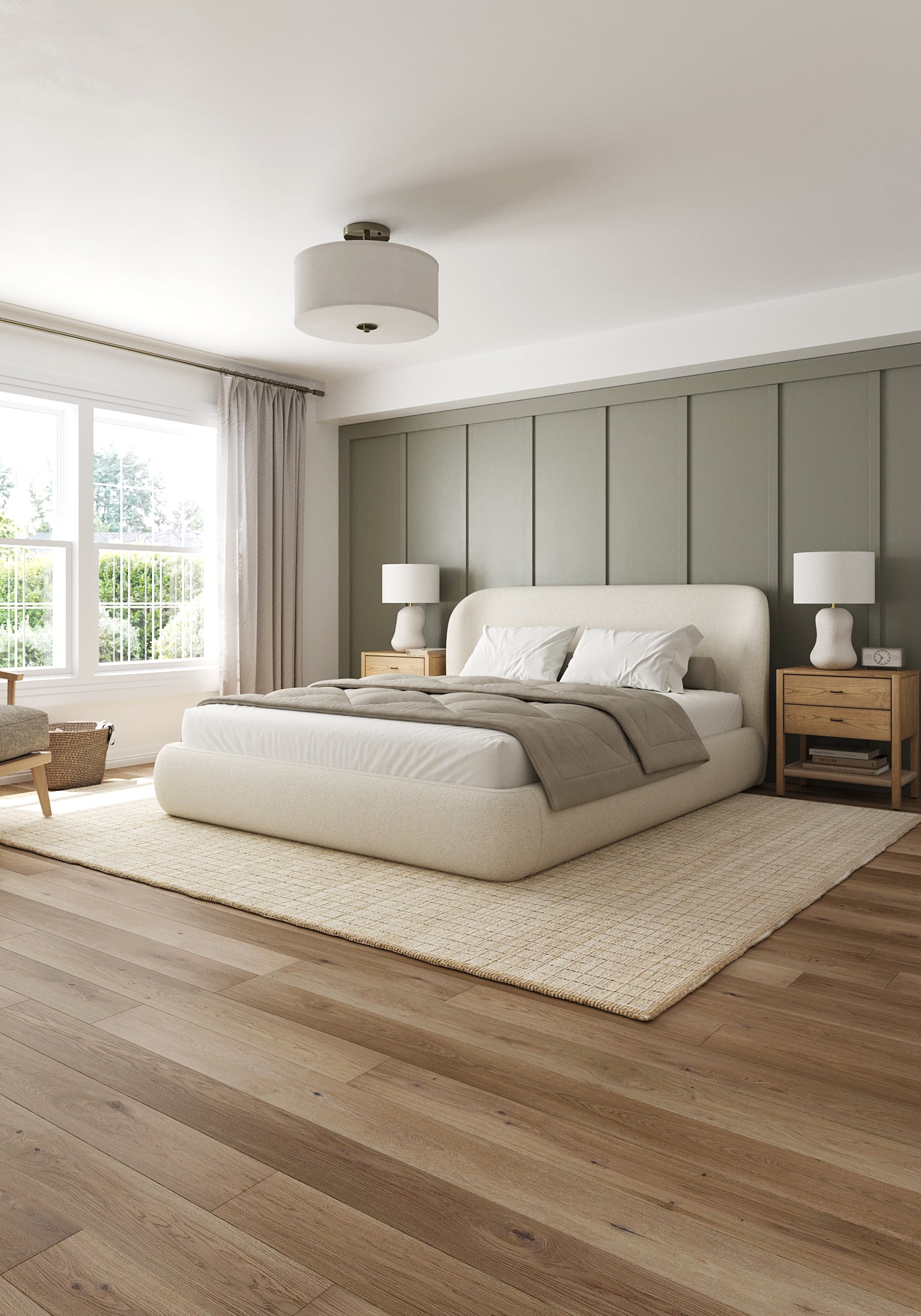 King Size Bed Frame with Wingback Headboard, Platform Upholstered in Performance Fabric, Free Assembly - Boho, Modern Style - Rounded Corners, Non-Slip, Low-Profile, Bedroom, Curved (Cream, King)