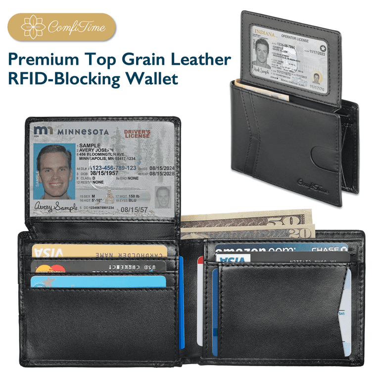 ComfiTime Top Grain Leather RFID Bifold Wallet, Black photo 1