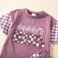 thumbnail image 5 of Xyant Toddler Baby Girl Clothes Summer Outfit Plaid Patchwork Short Sleeve Letter Embroidery T Shirt Tops and Stretch Casual Shorts Set (Purple,2-3 Years), 5 of 7