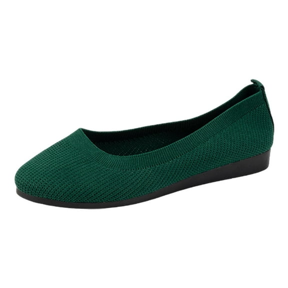 Xiaoxatg Women's Knitted On Ballet Flexible Soft Round Toe Walking Comfort Shoes Breathable Low Heel Everyday Wear Versatile Design 7.5 Dark Green
