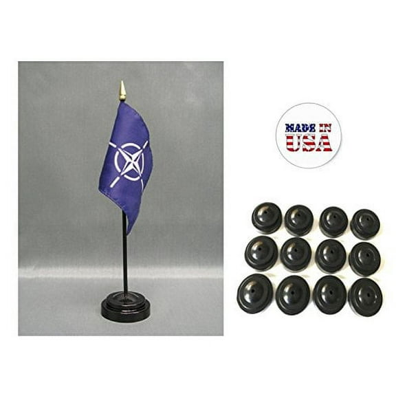 Box of 12 NATO 4"x6" Miniature Desk & Table Flags Includes 12 Flag Stands & 12 North Atlantic Treaty Organization Small Mini Stick Flags