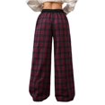 thumbnail image 4 of Women's Plaid Checkered Pants Flannel Pajama Pants Lounge Wide Leg Baggy Sweatpants with Pockets Red L, 4 of 4
