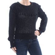 FREE PEOPLE $128 Womens New 1545 Black Ruffled Long Sleeve Sweater M B+B