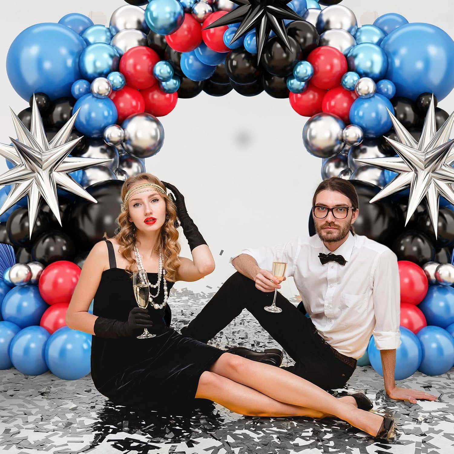 Blue Red Black Balloon Arch,Balloon Garland with Star Foil Balloons Metallic Sliver Balloons for Boys Baby Shower Birthday Party Decorations
