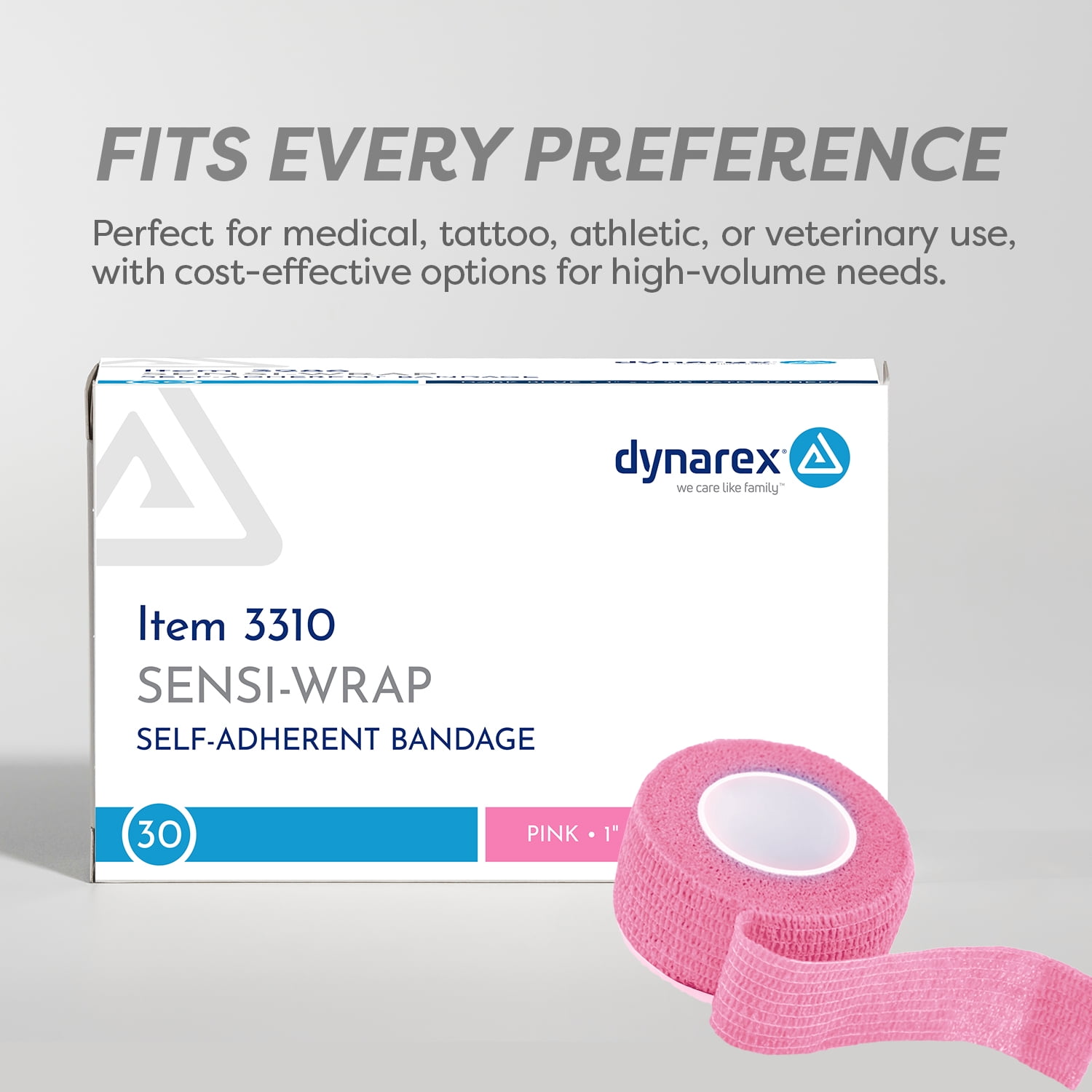 Dynarex Sensi-Wrap Self-Adhesive Bandages, 30-Pack, 1" x 5 yards, Pink, Latex-Free, Colored Elastic Cohesive Athletic Tape, Tattoo Grip & Vet Wrap