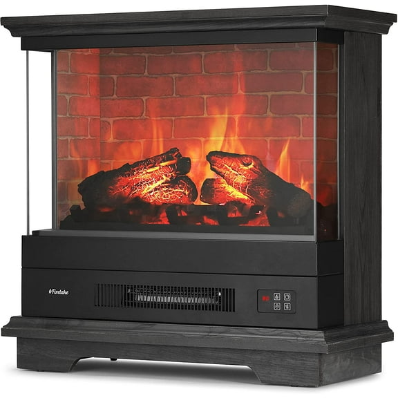 TURBRO Firelake 27-Inch Electric Fireplace Heater - Freestanding Fireplace with Mantel, No Assembly Required - 7 Adjustable Flame Effects, Overheating Protection, CSA Certified - 1400W, Black Walnut