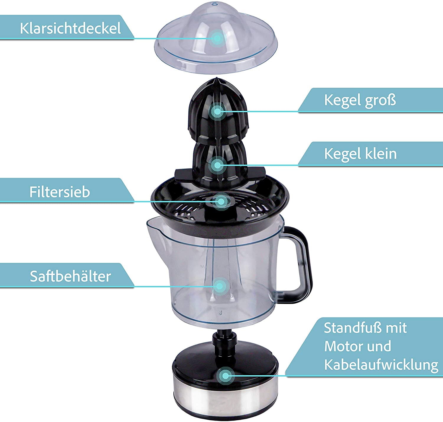 Lemon Squeezer Electrically High Juice Yield - Juicer, Orange Squeezer 2 Directions Of Rotation - Electric Juicer 2 Cones - Oranges Stainless Steel Citrus Squeezer