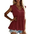 thumbnail image 4 of Liacowi Women Junior Pleated Ruffle Swing Tops Vest Casual Sleeveless V Neck  Summer Loose Blouses Shirts, 4 of 8