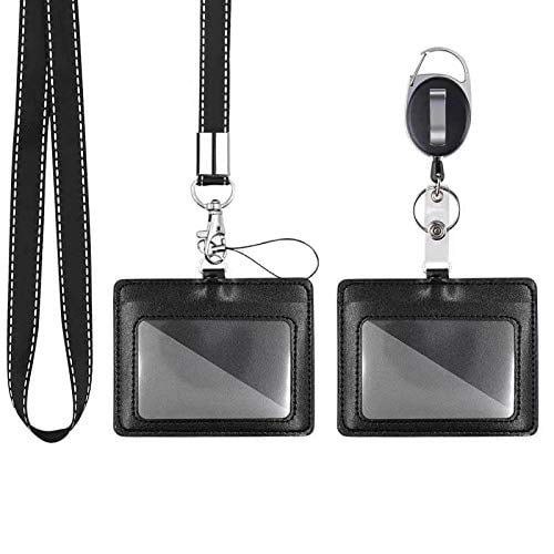 ID Card Holder Badge With PU Leather Tag Clip For School Office Clips Cards 