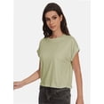 thumbnail image 3 of Womens Short Sleeve Cropped T-shirts Summer Rolled Dolman Sleeve Crop Tops Casual Round Neck Solid Short Basic Tees, 3 of 6