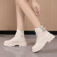 thumbnail image 4 of NECHOLOGY Botas Mujer Zapatos Botines de mujer Moda mujer cuero artificial Color sólido otoño suela gruesa tacones cuadrados con cordones botines cortos zapatos de punta redonda (White, 7.5), 4 of 6