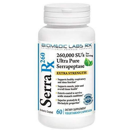 Serra-RX 260,000 SU Serrapeptase - Enteric Coated Proteolytic Systemic Enzyme, Non-GMO, Gluten Free, Vegan, Supports Sinus, Immune & Lung Health, 60 Veg