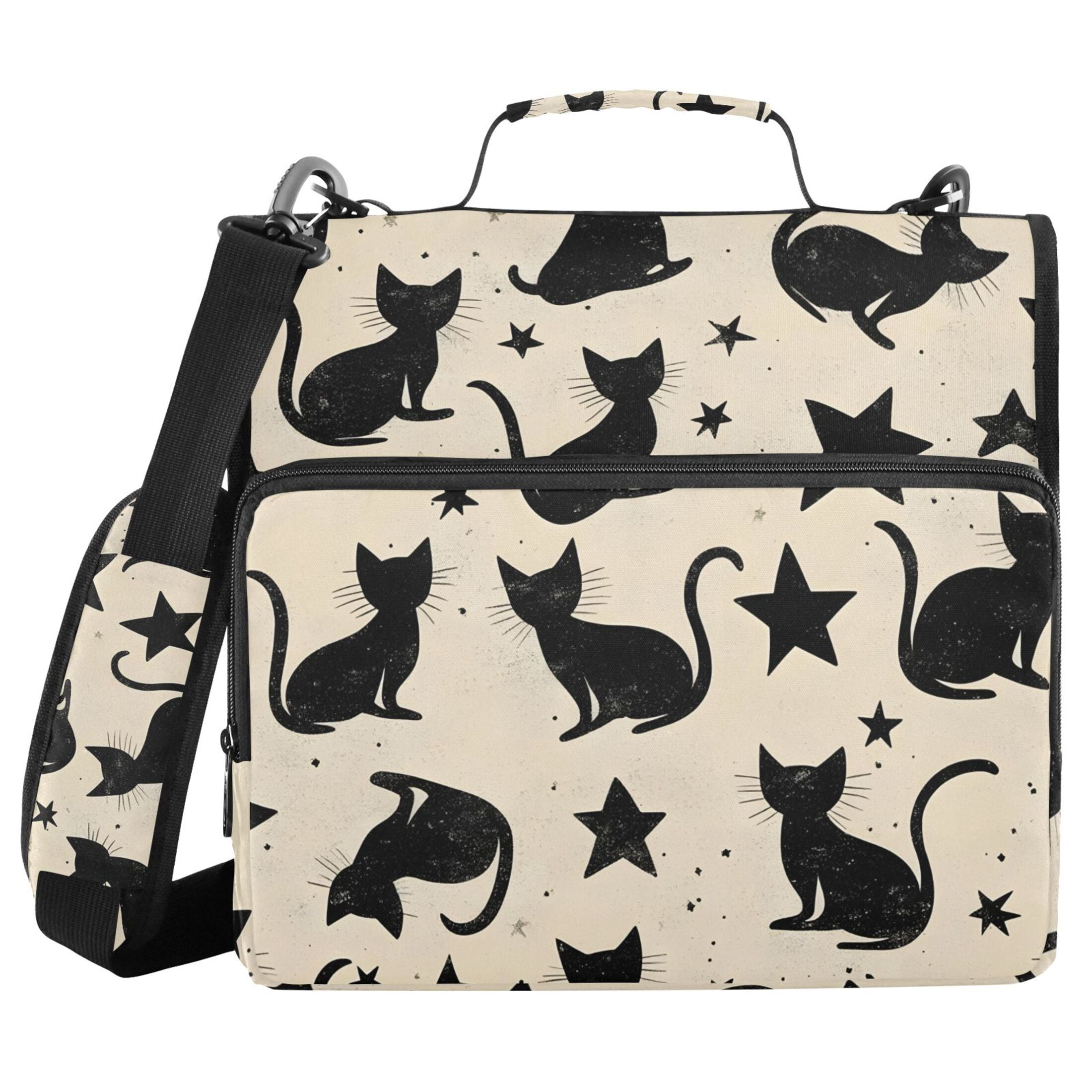 ALAZA Zipper Binder Cat and Stars 3 Ring Trapper Keeper File Folder Organizer Bag