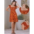 thumbnail image 2 of DARING DIVA Floral Smocked Sleeveless Square Neck Ruffled Dress XS Red Orange, 2 of 6