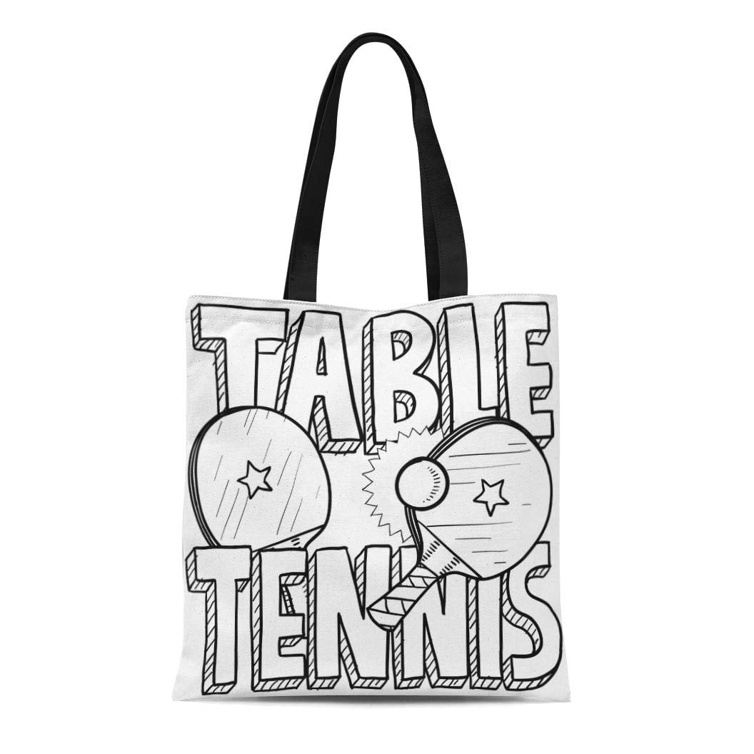 Poglip Canvas Tote Bag Doodle Table Tennis Ping Pong Sports Doodle Table Tennis Ping Pong
