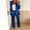 Blue, variant on Floleo Women Shiny Satin Lapel Long Sleeve Blazer Elastic High Waist Straight Pocket Pants 2 Piece Elegant Business Party Matching Suit Set