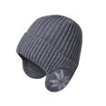 thumbnail image 2 of Domzle Winter Fleece Line Beanie Knit Hats with Ear Flaps for Men Women,Warm Thermal Stocking Caps for Outdoor Cold Weather Dark Gray, 2 of 5