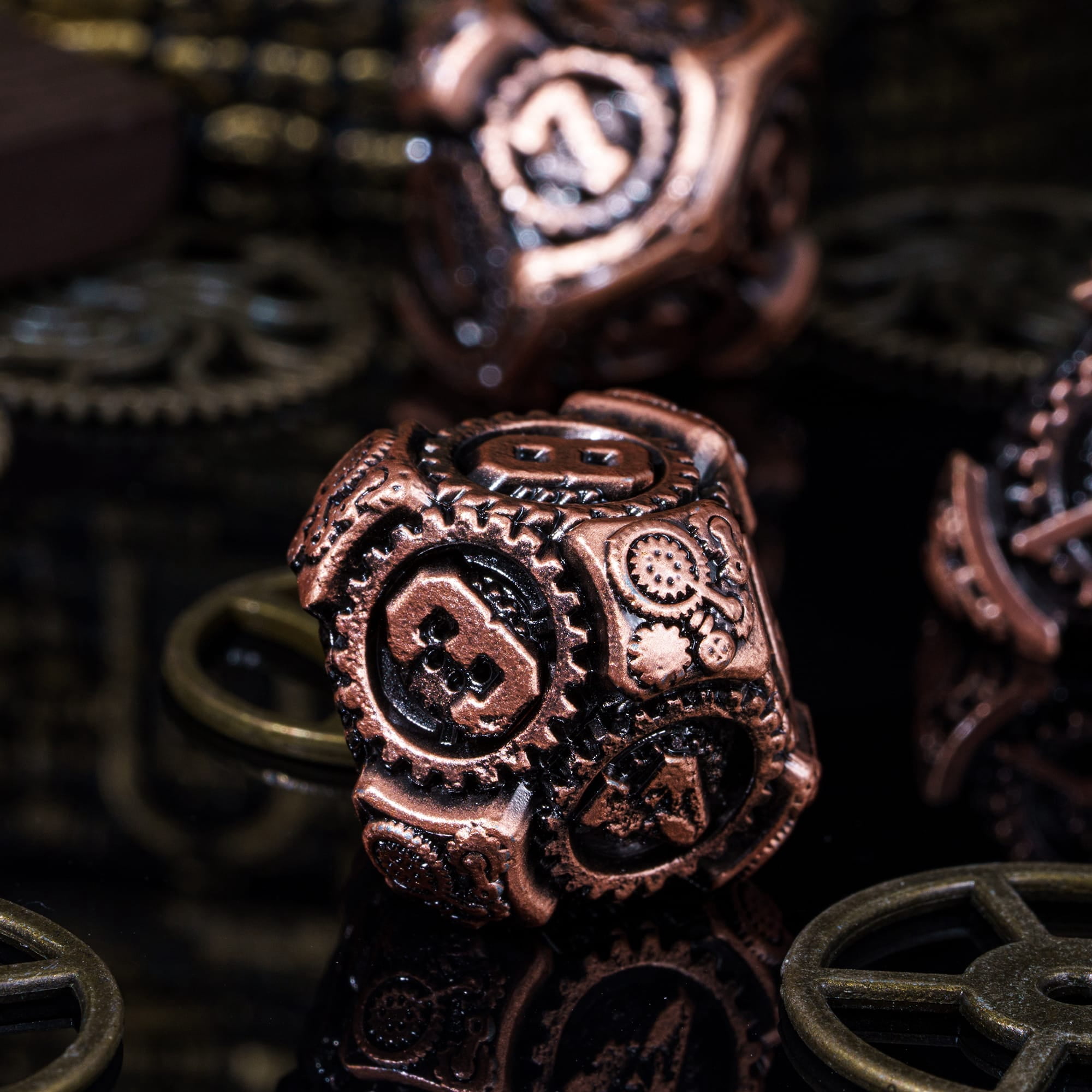 Cusdie 7-Die Metal DND Dice Set, Steampunk Gear Design Metal Polyhedral D&D Dice Set for DND Dungeons and Dragons TTRPG Role Playing Games