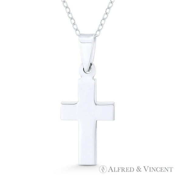 Flat Latin Crucifix Christian Cross Pendant w/ Chain Necklace in .925 Sterling Silver