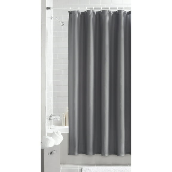 Mainstays Fabric Shower Curtain, 70" x 72", Waffle Weave Design, Grey