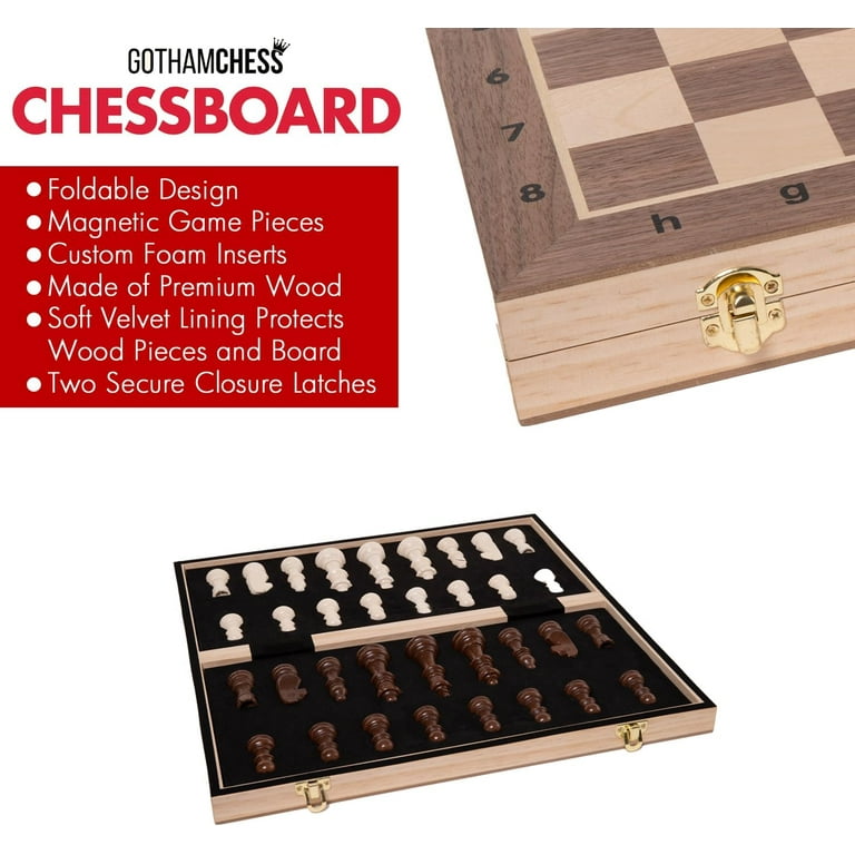 GothamChess, Chessboard, Premium Wooden Finish Board with Magnetic Pieces, Brown