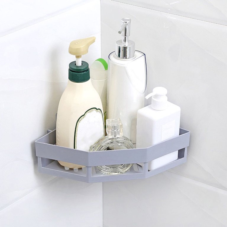 1pc Black Bathroom Counter Top Triangle Corner Organizer, Wall Mounted Shower  Rack With 2 Adhesive Stickers