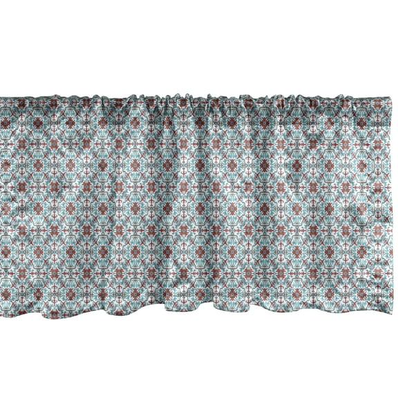 Ambesonne Vintage Window Valance, Moroccan Floral Mosaic Art, 54" X 12", Pale Blue Red Green