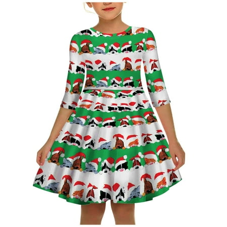 

Girls Printed Parent-Child Round Neck Mid-Sleeve Dress