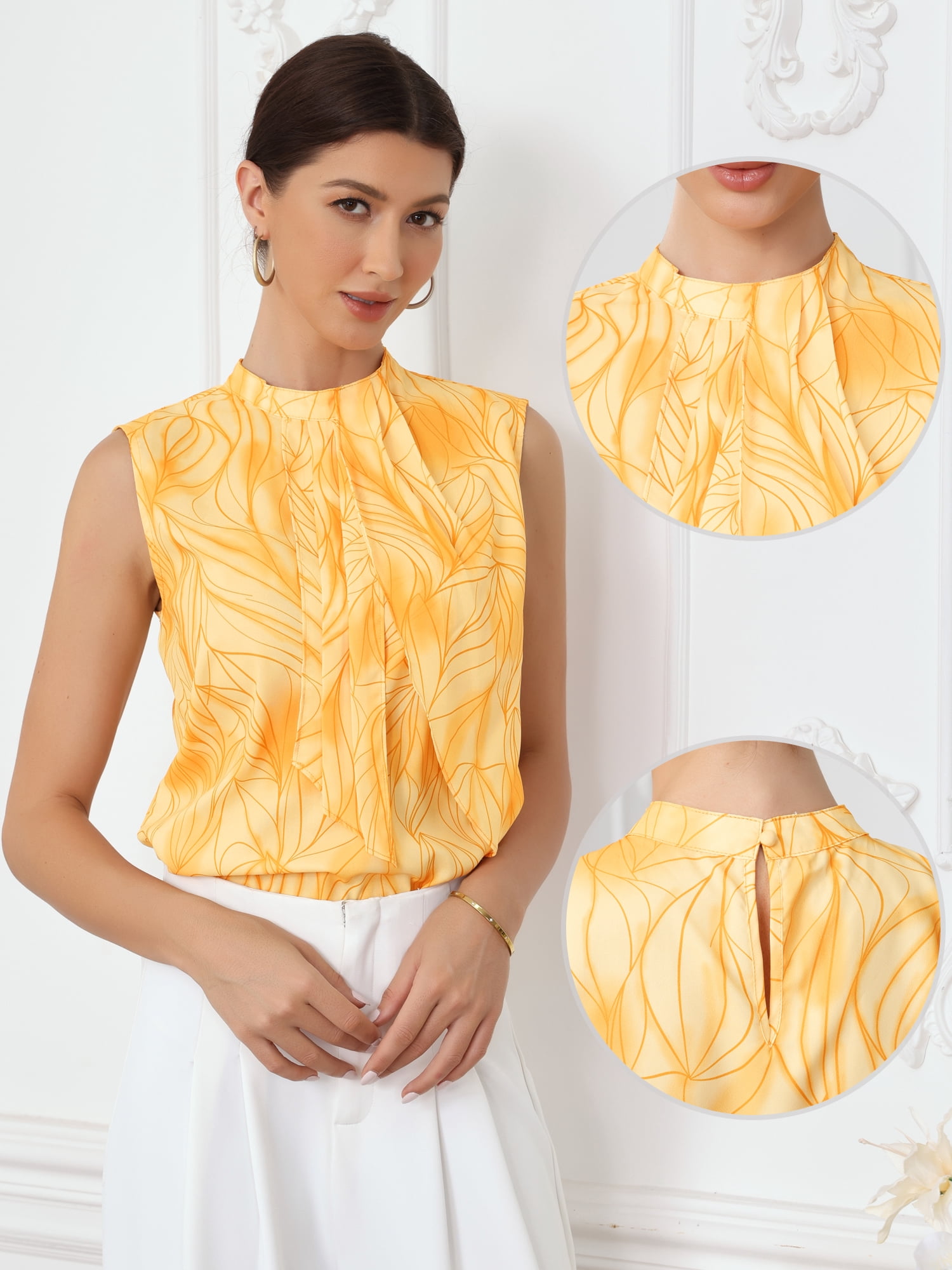 DARING DIVA Women's Summer Dressy Tank Top Sleeveless Floral Business Blouse XS Yellow