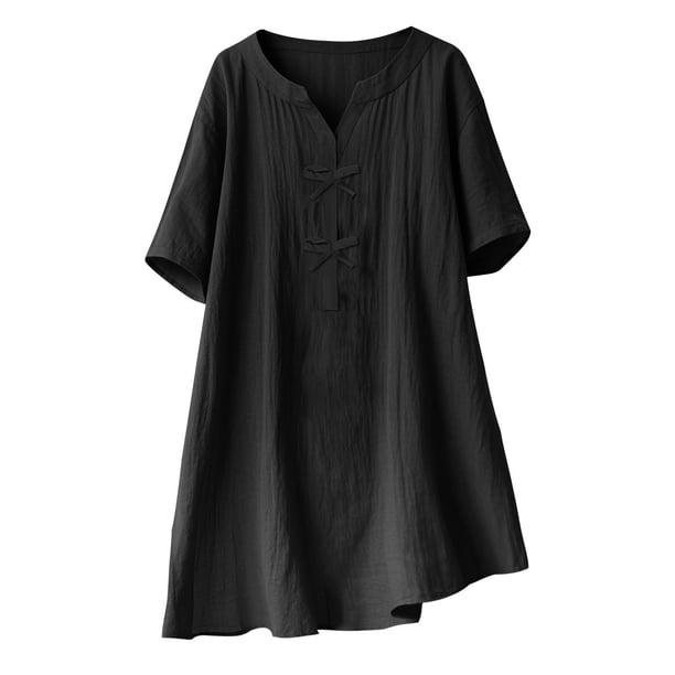 Blusas de Manga Corta para las Mujeres de Moda Color Sólido Cuello Redondo Blusas, Poliéster Verano Primavera