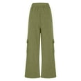 thumbnail image 6 of LLYwey Running Pants Women Ladies New Straight Tube Solid Color Multi Pocket High Waisted Drawstring Work Sweatpants Pants New Full Length Pants Trousers Regular Fitted Green M, 6 of 8