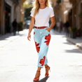 thumbnail image 2 of OJSFQUFP Women’s Floral Print Wide Leg Cropped Jeans High Waisted Faux Casual Pants, 2 of 6
