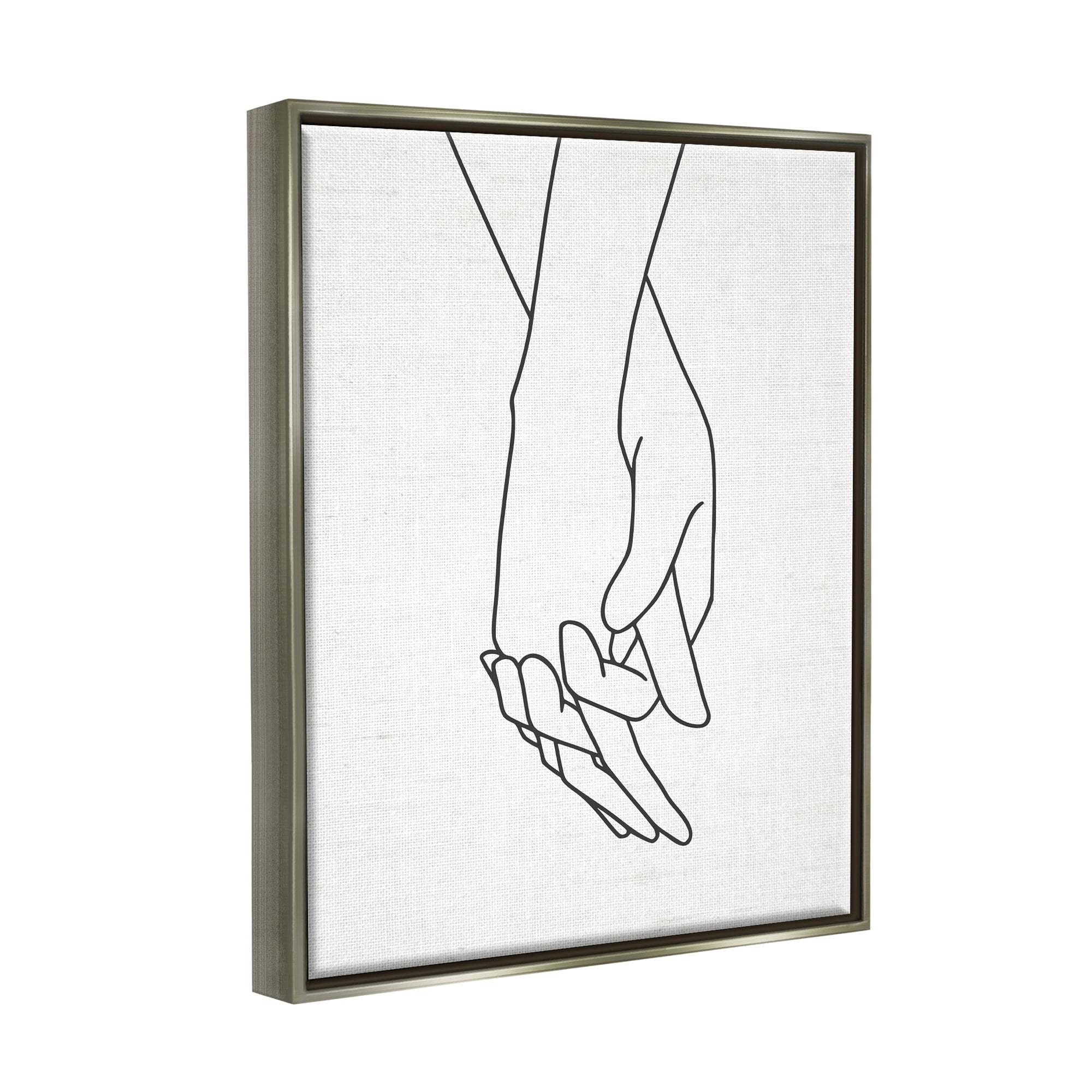 Stupell Industries Romantic Holding Hands Outline Drawing Loving Couple Graphic Art Luster Gray Floating Framed Canvas Print Wall Art, Design by Lettered and Lined