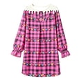 thumbnail image 3 of JIAYUE Girls Christmas Nightgown Long Sleeve Crew Neck Ruffle Cuff Plaid Xmas Light Print Pajamas Dress For Sleeping Wear, 3 of 5