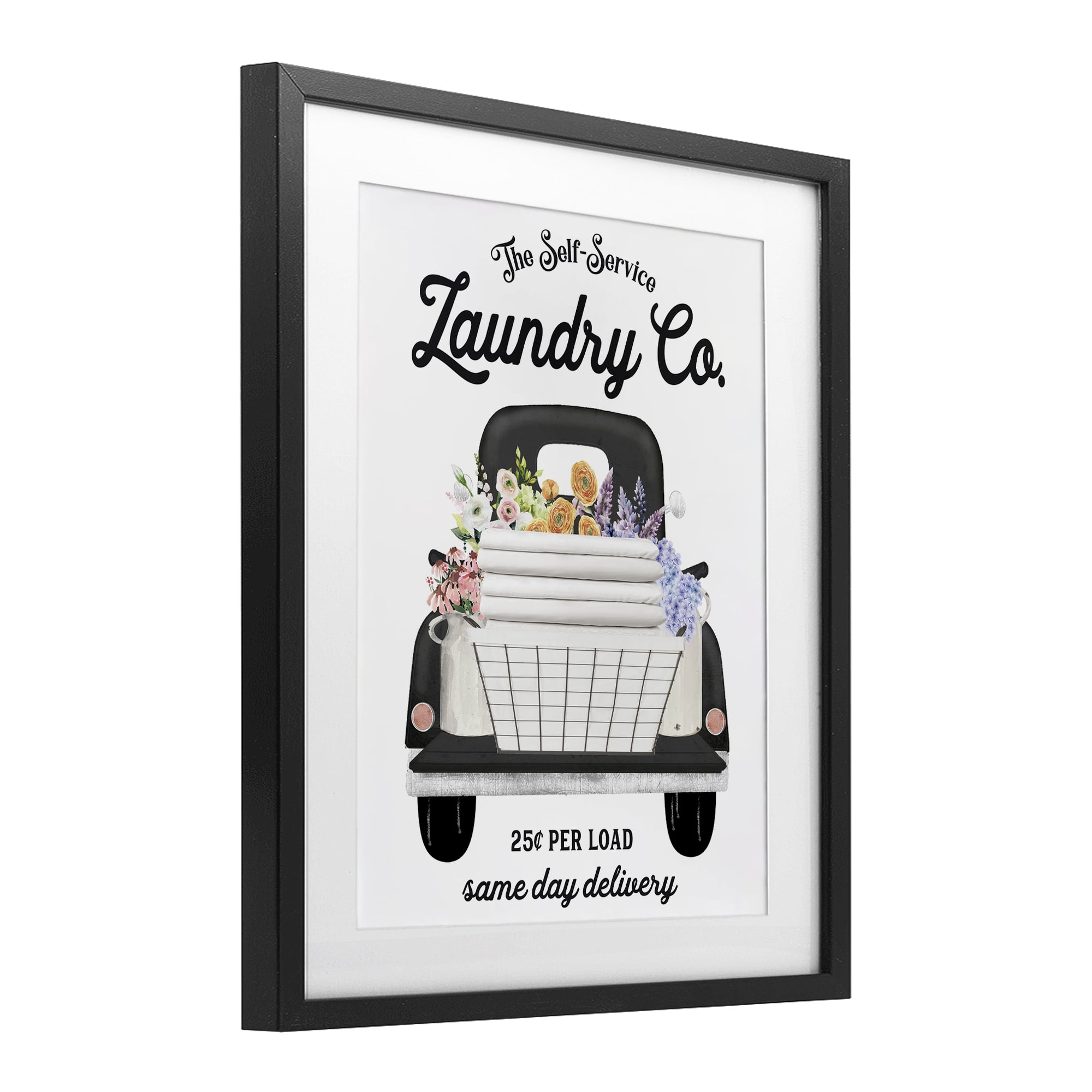 Laundry Service Truck Black Framed Print Under Glass, design by Lettered and Lined