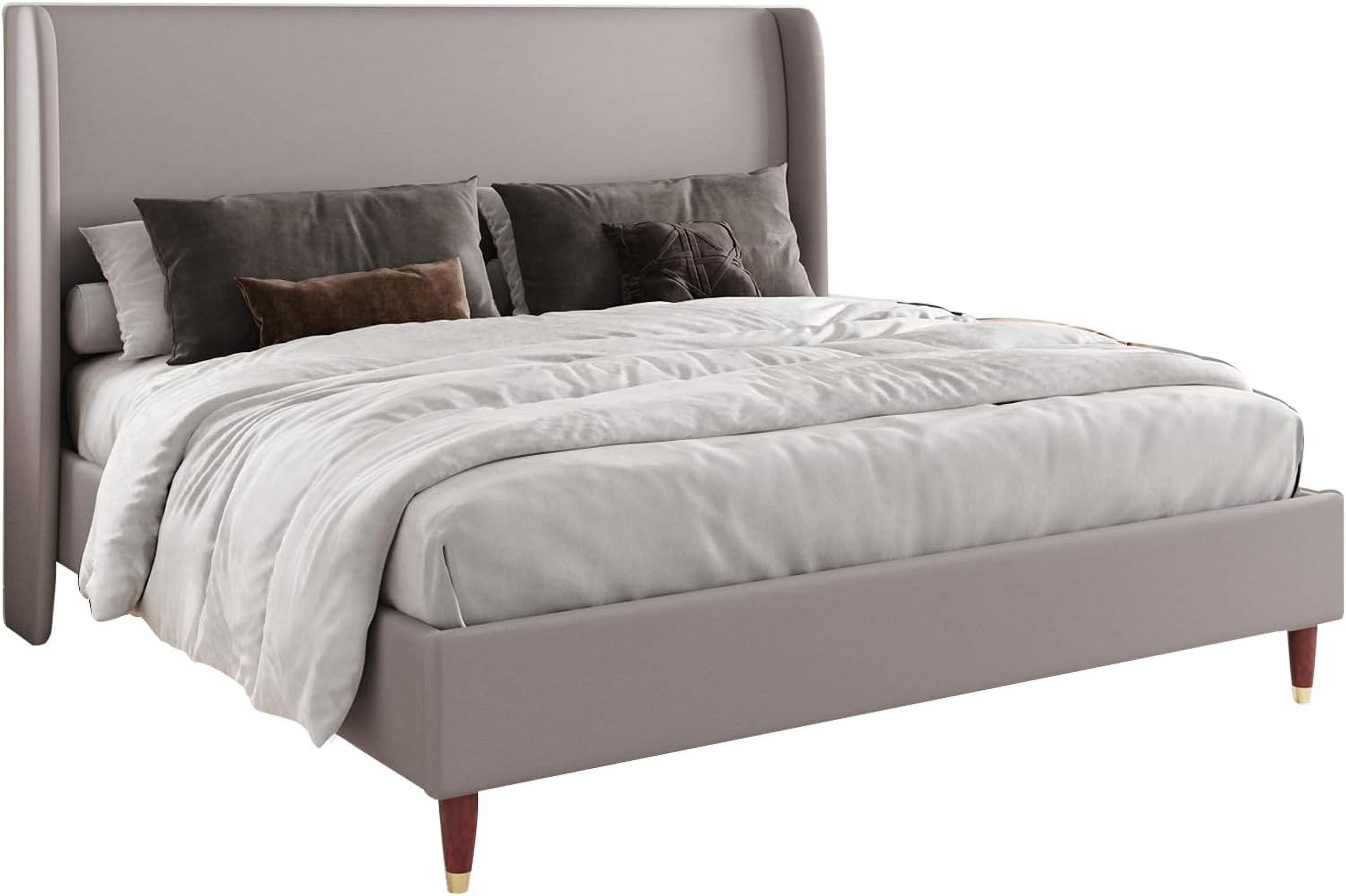 Merluxy 51.2" King Bed Frame with High Headboard,Upholstered Bed,Light Grey