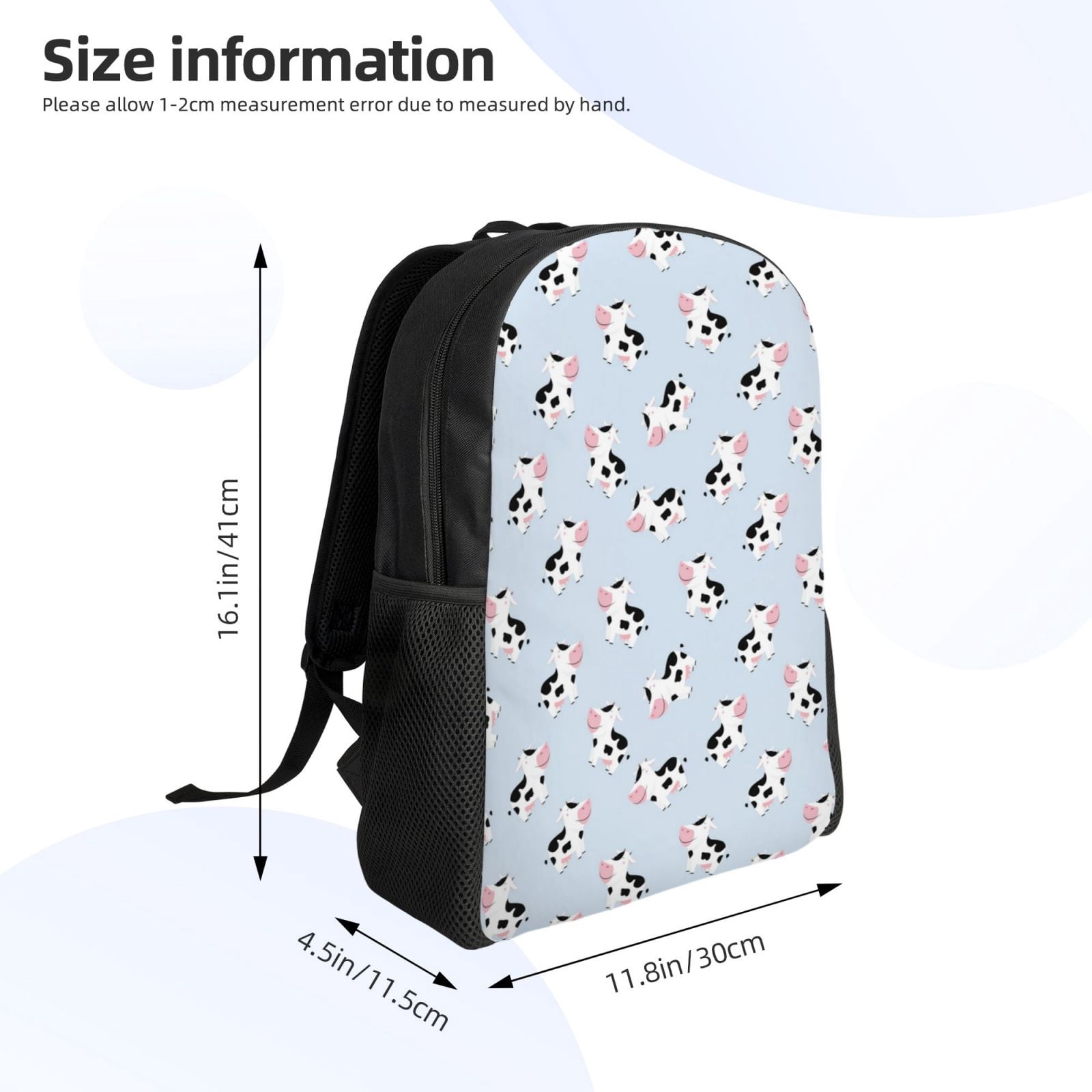 Defioc Cute Farm Cow Print Backpack -Travel,or Work Bookbag Daypacks with 15-Inch Laptop Sleeve and Dual Water Bottle Pockets