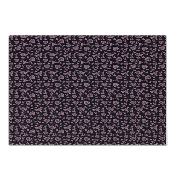 Rose Cutting Board, Floral Rose Patterns with Leaves Valentines Day Romance on Dark Background, Decorative Tempered Glass Cutting and Serving Board, in 3 Sizes, by Ambesonne