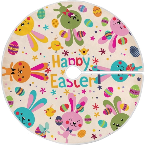 FMSHPON Easter Cute Bunny Xmas Christmas Tree Skirt Stand Mat for Holiday Party Decoration Indoor Outdoor 36 inches