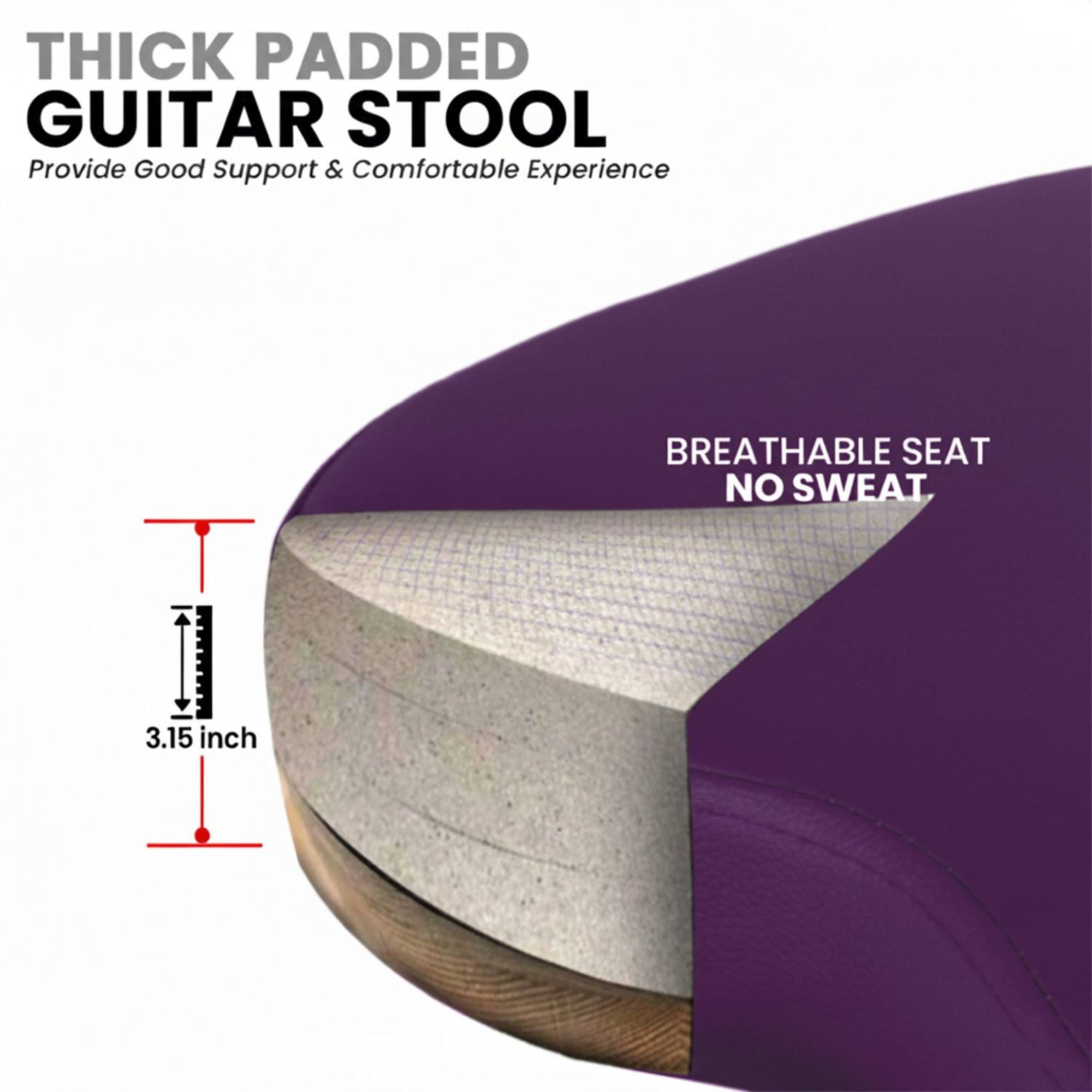 Padded Guitar Stool with Backrest, Built-in Stand & Footrest - Purple