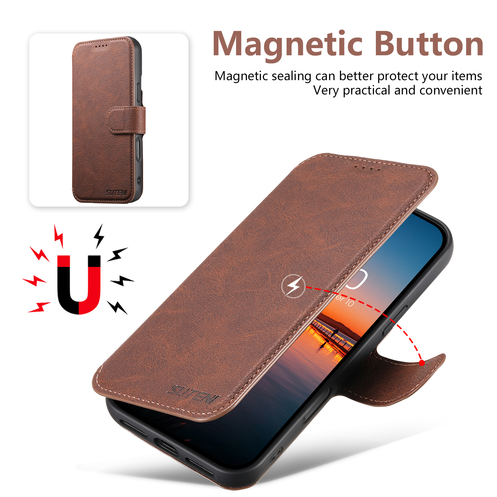 For iPhone 15 Pro Max Wallet Phone Case,Magnetic Detachable PU Leather Flip Design,Compatible with Mag-Safe,With Card Slots,Kickstand,Magnetic Closure Shockproof Anti-Fall Rugged Phone Case,Brown