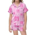 thumbnail image 4 of Kids Girls 67 Pajama Button Short Sleeve Shorts Two Piece Silk Sleepwear Children Valentine's Day Nightwear Outfit for Kids Cozy Loungewear, 4 of 6