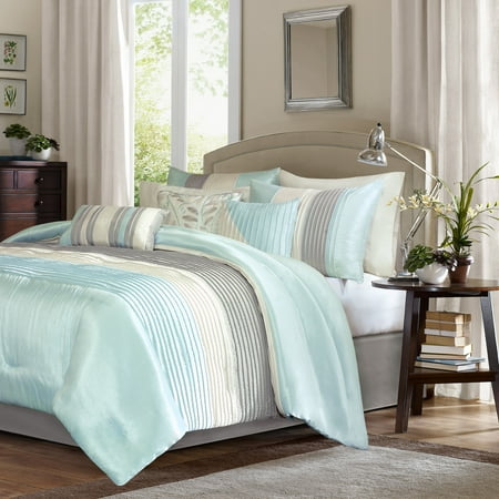 Aqua Salem Pleated Comforter Set (California King) 7pc