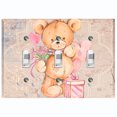 thumbnail image 1 of Metal Light Switch Wall Plate Outlet Cover (Teddy Bear Love Heart Flower Bouquet Balloon Present Tan - Triple Toggle), 1 of 2