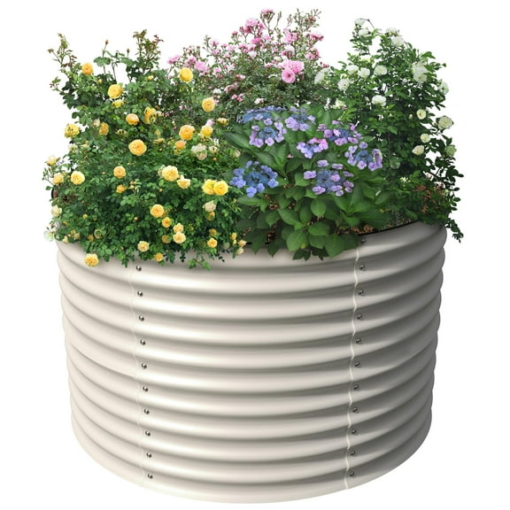 Olle 32" Tall, Olle Raised Beds for Gardening Galvanized Raised Garden Beds Round Garden Bed Metal Flower Bed Outdoor, Backyard Garden Planter Box, Ivory