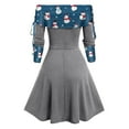 thumbnail image 3 of Lilgiuy Women Autumn Christmas Printing Causal Off-The-Shoulder Button Long Sleeve Vacation Dress Gray 2022 Fall Winter, 3 of 4